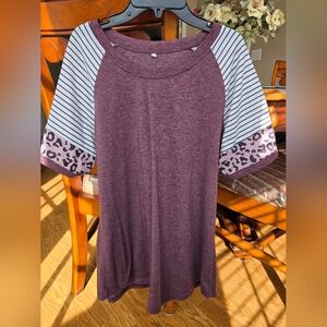 Striped and Leopard Sleeve Women's Top